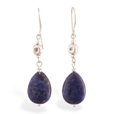 Alternate image for Silver Dangle Earrings with Teardrop Lapis Lazuli Gemstones Drops of the Open Sea