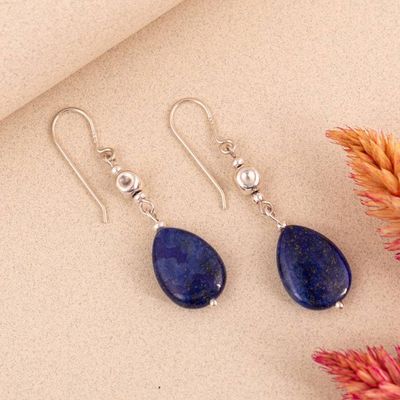 Alternate image for Silver Dangle Earrings with Teardrop Lapis Lazuli Gemstones Drops of the Open Sea