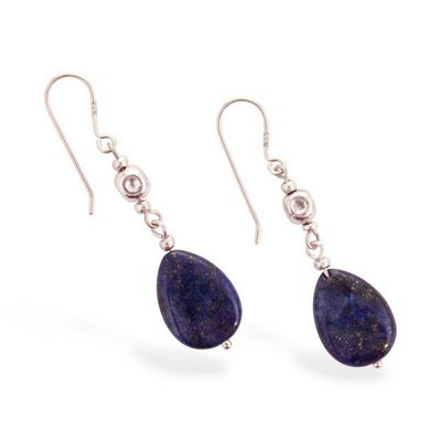 Alternate image for Silver Dangle Earrings with Teardrop Lapis Lazuli Gemstones Drops of the Open Sea