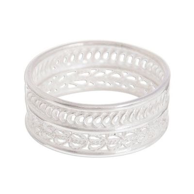 Alternate image for Curve Pattern Sterling Silver Filigree Band Ring from Peru Legendary Curves