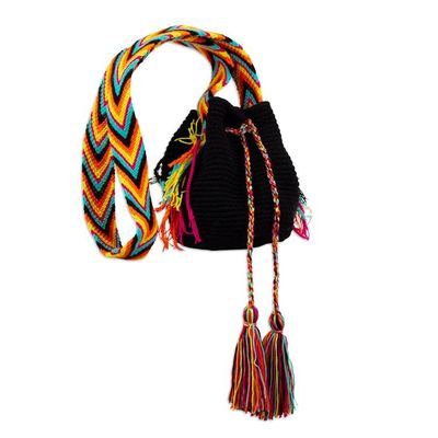 Alternate image for Black Crocheted Sling Bag with Multicolored Accents Wayuu Glam
