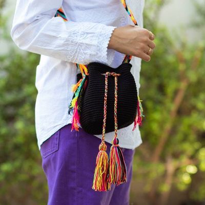 Alternate image for Black Crocheted Sling Bag with Multicolored Accents Wayuu Glam