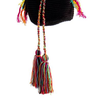 Alternate image for Black Crocheted Sling Bag with Multicolored Accents Wayuu Glam