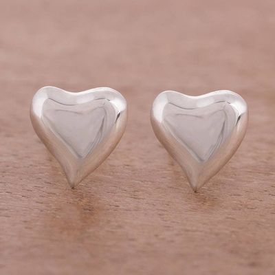 Primary image for Handcrafted Sterling Silver Heart-Shaped Stud Earrings Freeform Love