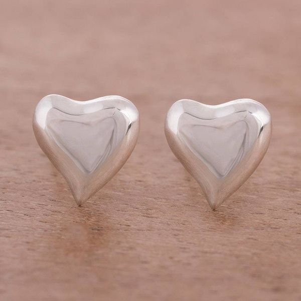 Alternate image for Handcrafted Sterling Silver Heart-Shaped Stud Earrings Freeform Love