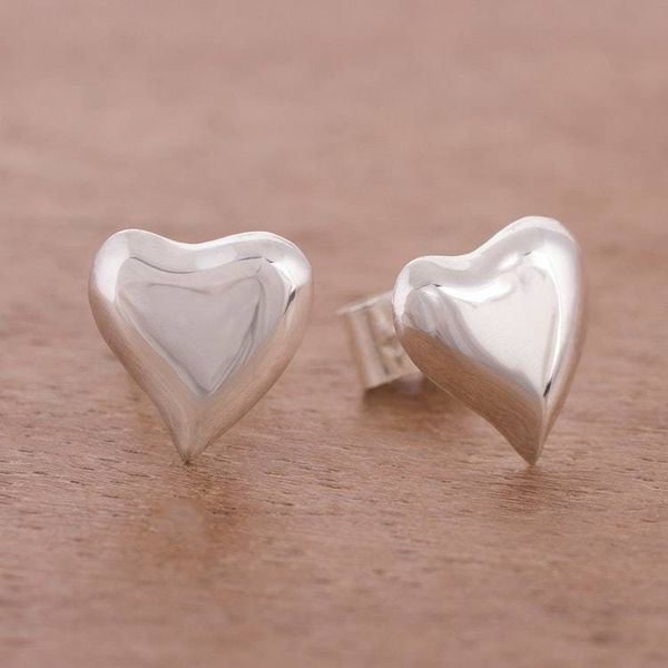 Alternate image for Handcrafted Sterling Silver Heart-Shaped Stud Earrings Freeform Love