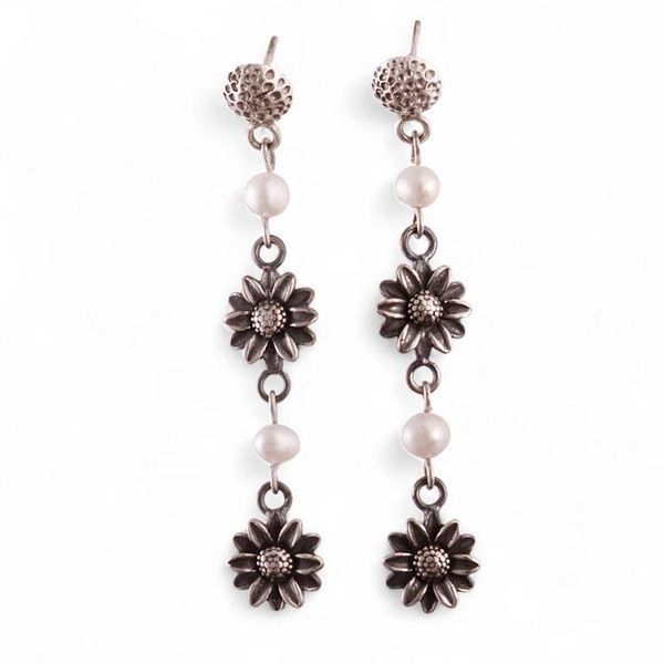 Alternate image for Floral Sterling Silver and Cultured Pearl Dangle Earrings Oceanic Paradise