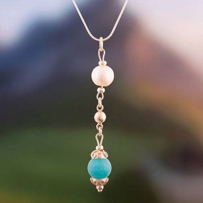 Primary image for Silver Pendant Necklace with Amazonite and Cultured Pearl Wave Reflection