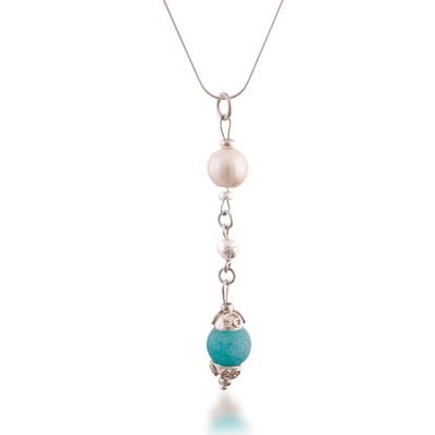 Alternate image for Silver Pendant Necklace with Amazonite and Cultured Pearl Wave Reflection