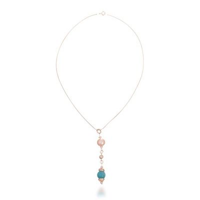 Alternate image for Silver Pendant Necklace with Amazonite and Cultured Pearl Wave Reflection
