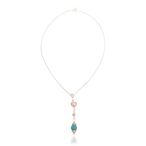Alternate image for Silver Pendant Necklace with Amazonite and Cultured Pearl Wave Reflection