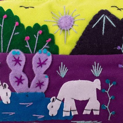 Alternate image for Llama-Themed Applique Cotton and Acrylic Cosmetic Bag Andean Landscape