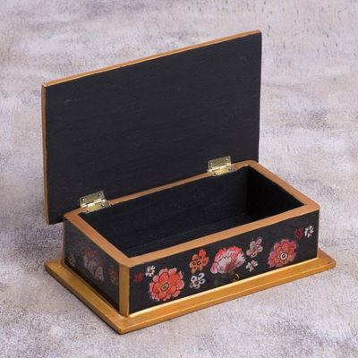Alternate image for Reverse-Painted Glass Decorative Box in Black from Peru Colonial Bouquet