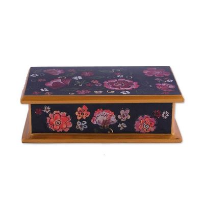 Alternate image for Reverse-Painted Glass Decorative Box in Black from Peru Colonial Bouquet