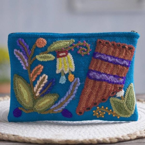 Alternate image for Music-Themed Embroidered Wool Clutch from Peru Natures Flute