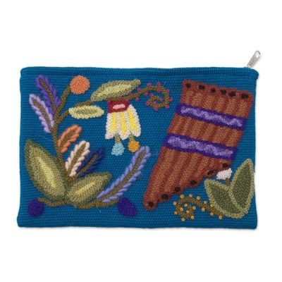 Alternate image for Music-Themed Embroidered Wool Clutch from Peru Natures Flute