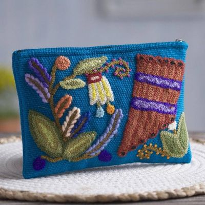 Alternate image for Music-Themed Embroidered Wool Clutch from Peru Natures Flute