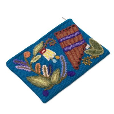 Alternate image for Music-Themed Embroidered Wool Clutch from Peru Natures Flute