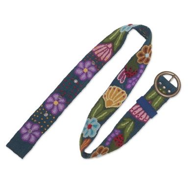 Alternate image for Embroidered Floral Wool Belt in Teal from Peru Garden Fashion in Teal