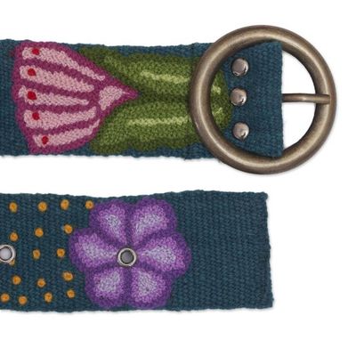 Alternate image for Embroidered Floral Wool Belt in Teal from Peru Garden Fashion in Teal