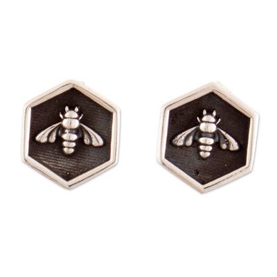 Alternate image for Darkened and Polished Sterling Silver Bee Stud Earrings Special Bees