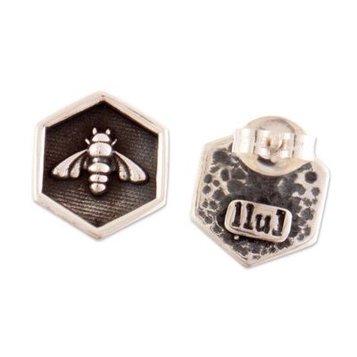 Alternate image for Darkened and Polished Sterling Silver Bee Stud Earrings Special Bees