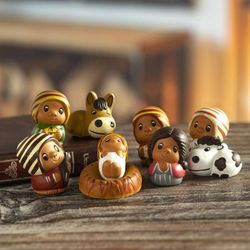 Image for Folk Art Ceramic Figurines 9 Piece Nativity Set from Peru Little Nativity