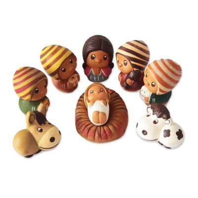 Alternate image for Folk Art Ceramic Figurines 9 Piece Nativity Set from Peru Little Nativity