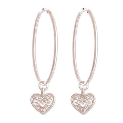 Alternate image for Sterling Silver Heart Themed Hoop Earrings from Peru Precious Romance