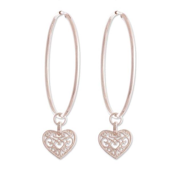 Alternate image for Sterling Silver Heart Themed Hoop Earrings from Peru Precious Romance