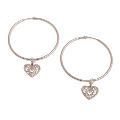 Alternate image for Sterling Silver Heart Themed Hoop Earrings from Peru Precious Romance