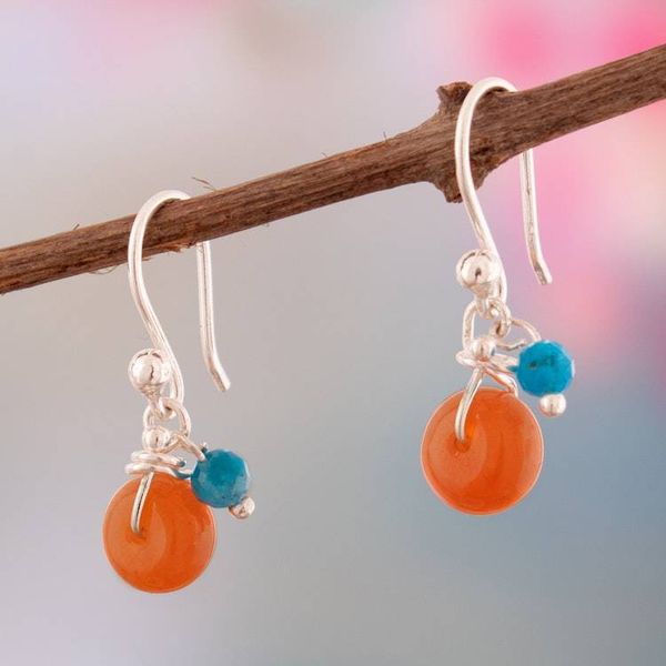 Alternate image for High-Polished Natural Carnelian and Apatite Dangle Earrings Oceanic Dawn