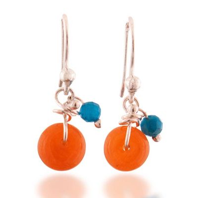 Alternate image for High-Polished Natural Carnelian and Apatite Dangle Earrings Oceanic Dawn