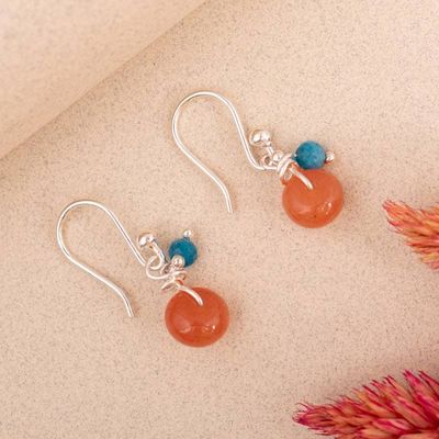 Alternate image for High-Polished Natural Carnelian and Apatite Dangle Earrings Oceanic Dawn
