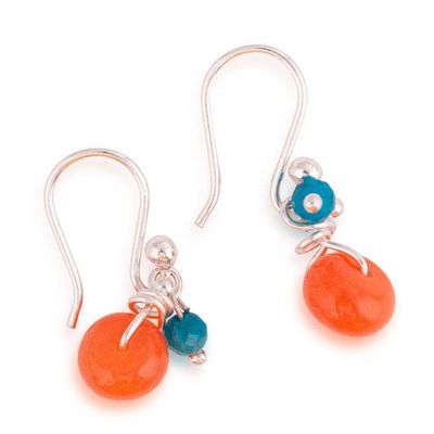 Alternate image for High-Polished Natural Carnelian and Apatite Dangle Earrings Oceanic Dawn