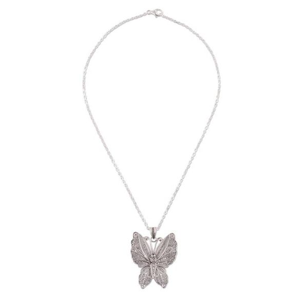 Alternate image for Sterling Silver Butterfly Filigree Pendant Necklace Nocturnal Butterfly