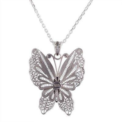 Alternate image for Sterling Silver Butterfly Filigree Pendant Necklace Nocturnal Butterfly