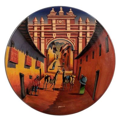 Alternate image for Hand-Painted Ceramic Decorative Plate with Andean City Motif Ayacucho