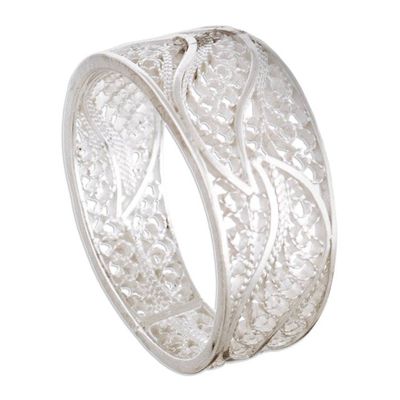 Alternate image for Artisan Crafted 950 Silver Filigree Band Ring from Peru Three Waves