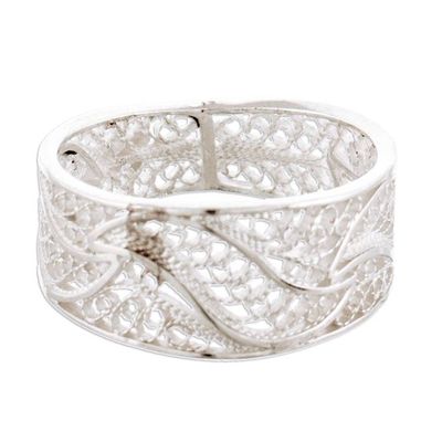 Alternate image for Artisan Crafted 950 Silver Filigree Band Ring from Peru Three Waves