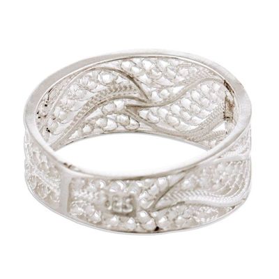 Alternate image for Artisan Crafted 950 Silver Filigree Band Ring from Peru Three Waves