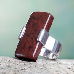 Image for Modern Obsidian and Silver Cocktail Ring Chocolate Hug