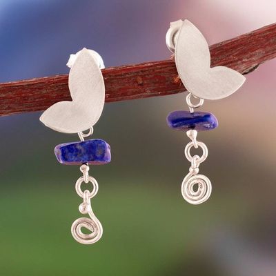 Primary image for Silver Dangle Earrings with Swirl Motif Lapis Lazuli Stone Light of Hope