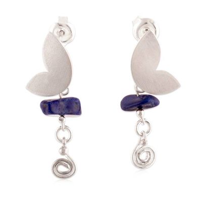 Alternate image for Silver Dangle Earrings with Swirl Motif Lapis Lazuli Stone Light of Hope