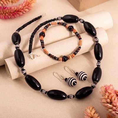 Primary image for Black Sterling Silver and Ceramic Jewelry Set from Peru Mountain Lady