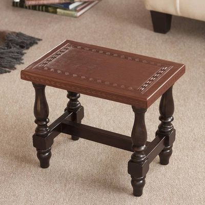 Primary image for Handcrafted Traditional Cedar Wood Leather Accent Table  Contemporary