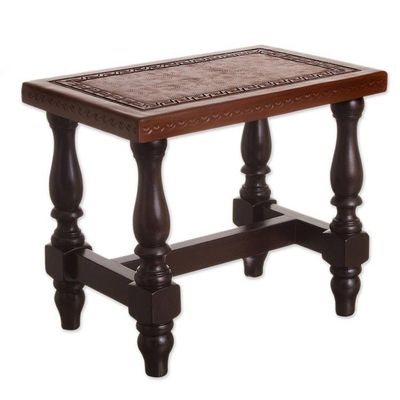 Alternate image for Handcrafted Traditional Cedar Wood Leather Accent Table  Contemporary