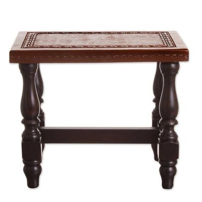 Alternate image for Handcrafted Traditional Cedar Wood Leather Accent Table  Contemporary
