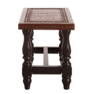 Alternate image for Handcrafted Traditional Cedar Wood Leather Accent Table  Contemporary
