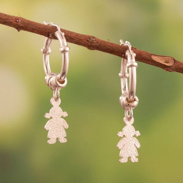 Alternate image for Sterling Silver Hoop Earrings with Girl Motif from Peru Inner Girl